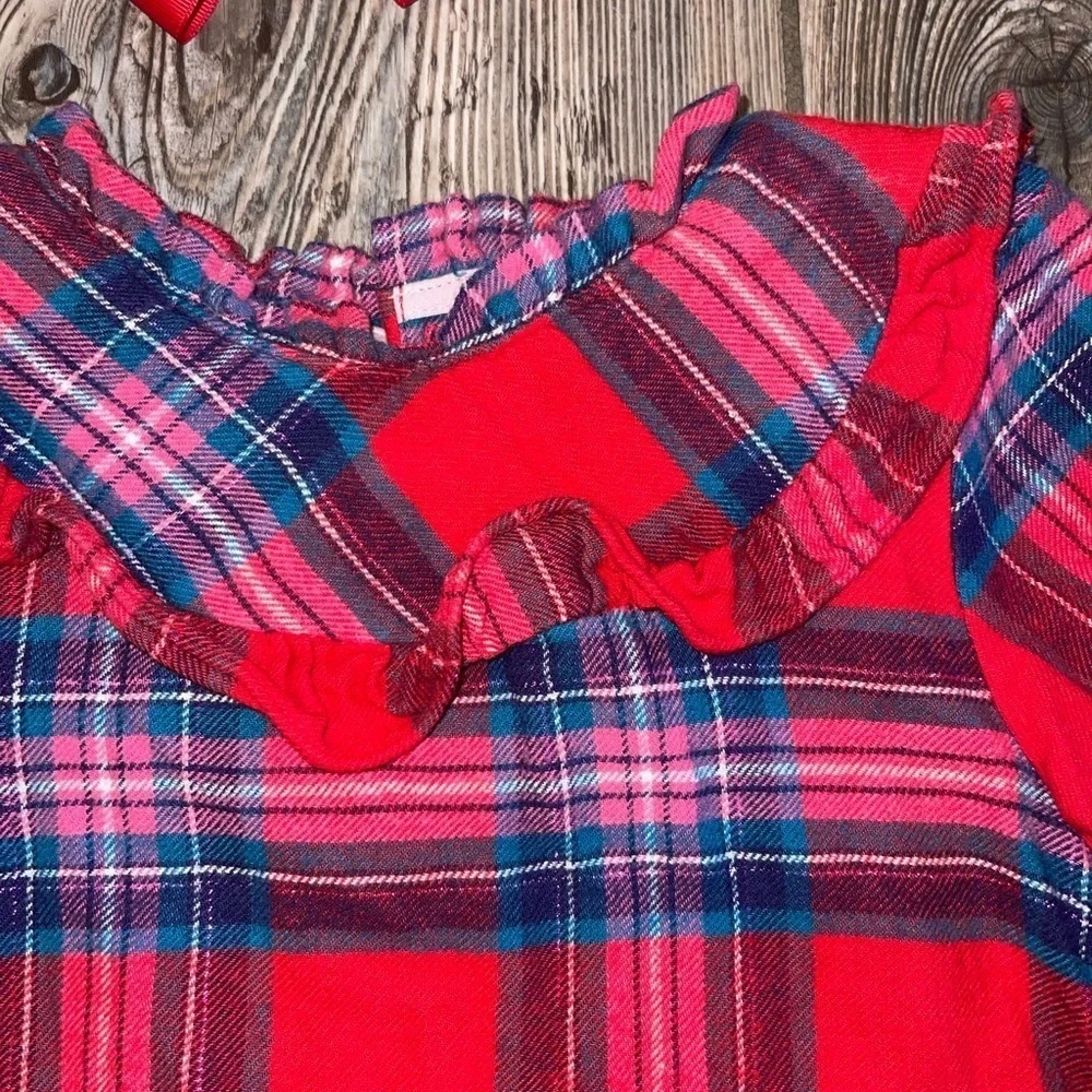 Mini Boden Holiday Plaid Long Sleeve Top